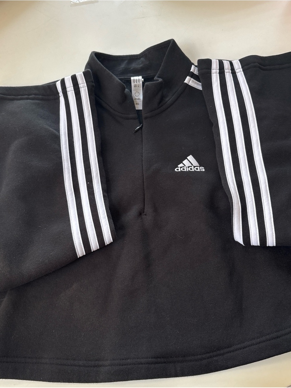 adidas Black Quarter-Zip Pullover with White Stripes - Picture 4 of 9